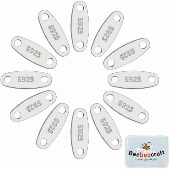 1 Box 20Pcs Stamping Blank Tags 925 Sterling Silver Flat Oval Stamping Tags with 2 Holes for Bracelet Necklace Jewelry Making for making