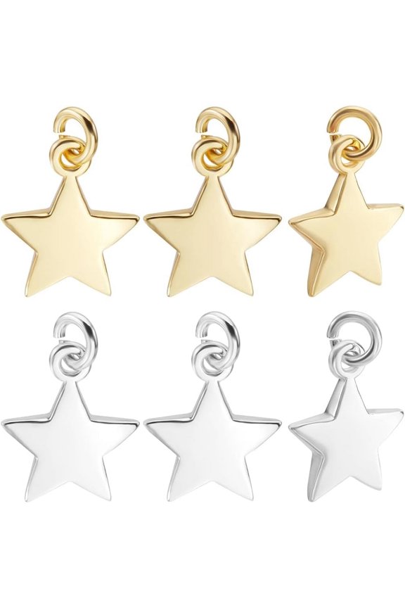 1 Box 20Pcs Star Charms 18K Gold25 Sterling Silver Plated Pentagram Charm Small Metal Moon Star Shape Dangle Pendant Charms for Jewelry Making Necklaces Earrings Gifts DIY Crafts colorful
