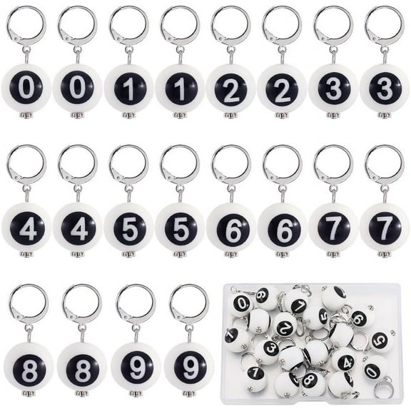 1 Box 20Pcs Stitch Marker Numbers 0~9 Crochet Markers Silicone Bead Planner Charms Removable Leverback Alloy Enamel Locking Knit Marker for Crocheting Knitting Quilting Sewing Jewelry Making for diy
