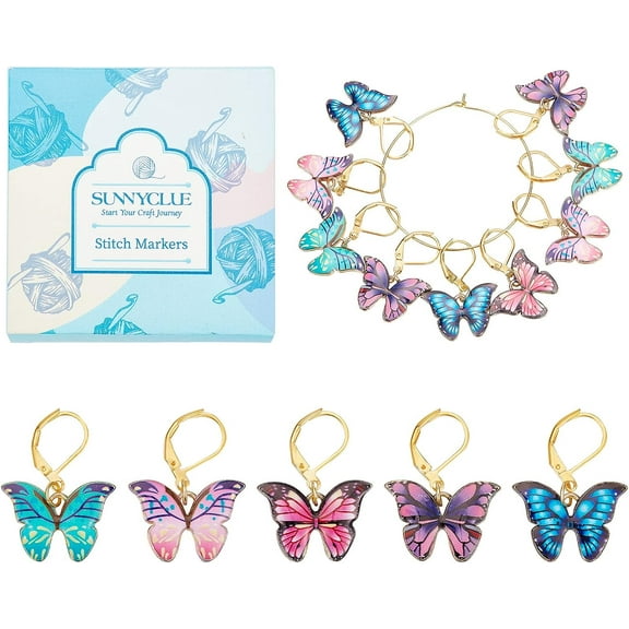 1 Box 20Pcs Stitch Markers Crochet Stitch Marker Butterfly Enamel Cute Charms Removable Leverback Clasp Charm Locking Metal Knitting Markers for Weaving Sewing Knit Quilting DIY Zipper Pull