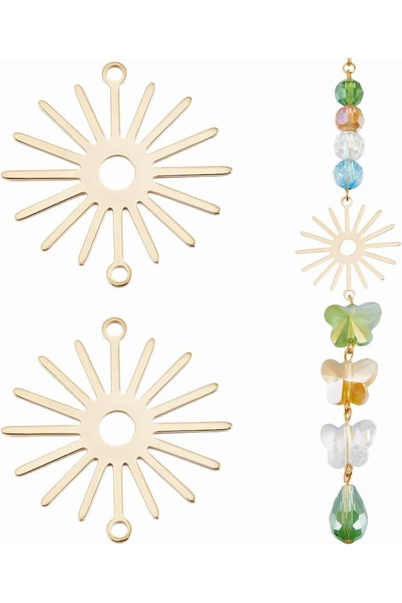 1 Box 20Pcs Sun Charms Real 24K Gold Plated Sun Connector Charms Celestial Pendants Crescent Moon Link for DIY