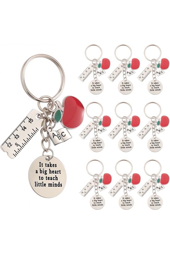 1 Box 20Pcs Teacher Appreciation Keychain Bulk Teachers Key Chains Pack Word Inspiration Silver ABC Red Apples School Thanks Charms for Handbags Party Wedding Favors Purse Holders Graduation