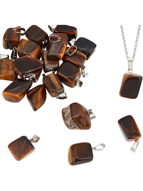 1 Box 20Pcs Tiger Eye Charm Bulk Natural Irregular Stone Charms Gem Pendants with Stainless Steel Snap on Bail for Jewelry Making Necklace Bracelet Supplies DIY Crafts