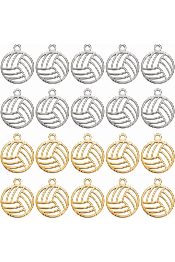 1 Box 20Pcs Volleyball Charms Volleyball Charm Hollow Stainless Steel Sport Ball Pendants Colorful