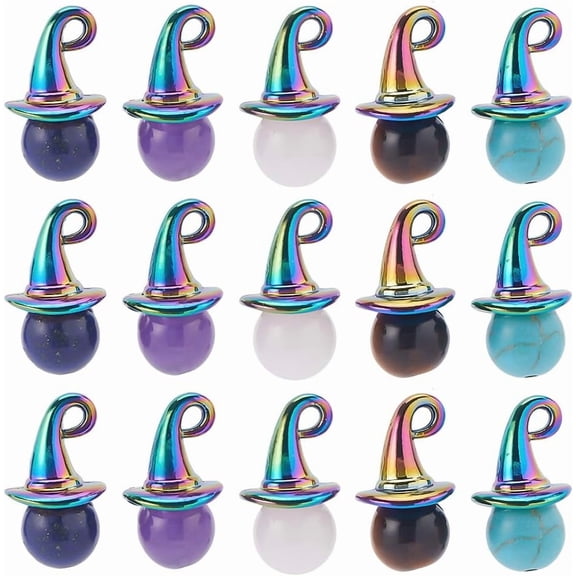 1 Box 20Pcs Wizard Hat Charms Witch Hat Charm Halloween Rainbow Color Miniature Hat Charm Gemstone Bead Tiger Eye Amethyst Crystal Beads Magic Hat Charms for Charms DIY Craft