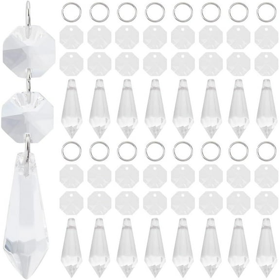 1 Box 20pcs 38mm Chandelier Replacement Crystals Lamp Crystal Replacements Glass Hanging Icicle Drops Pendant Prism with Octogan Link Kit for Chandelier Candle Lamp DIY Decoration Supplies