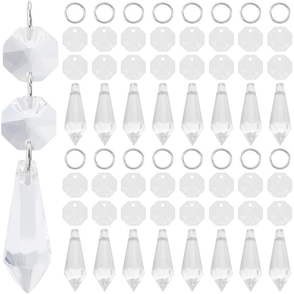 1 Box 20pcs 38mm Chandelier Replacement Crystals Lamp Replacements Glass Hanging Icicle Drops Pendant with Octogan Link Kit for Chandelier Candle Lamp DIY Decoration Supplies DIY