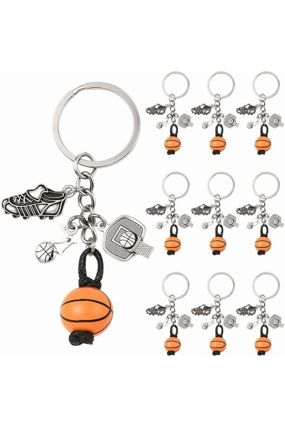1 Box 20pcs Basketball Keychain Bulk Sport Theme Keychains Mini Cute Alloy Sport Ball Theme Silver Shoes Keyrings Bulk with Wooden Beads