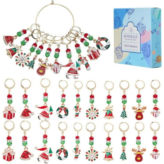 1 Box 20pcs Christmas Stitch Markers Crochet Knitting Markers Rhinestone Locking Stitch Markers Leverback Kntting Charms for Knitting Weaving Sewing Needleworks Women Adult DIY Crafts