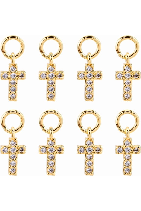 1 Box 20pcs Easter Charm Rhinestone Charm Metal Brass Golden Rosary Crucifix Faith Lucky Crosses Pendants Bulk