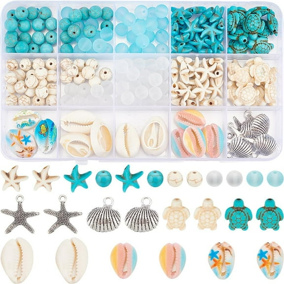1 Box 210Pcs Starfish Bead Turtle Beads Lucky Turquoise Beads Bulk Summer Ocean Beads Sea Animal Charms Shell Beads Seashell Charms Mixed Color DIY