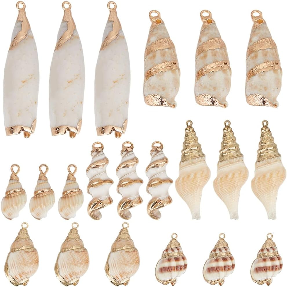 1 Box 21Pcs 7 Styles Natural Seashell Charms Conch Charm Large White ...