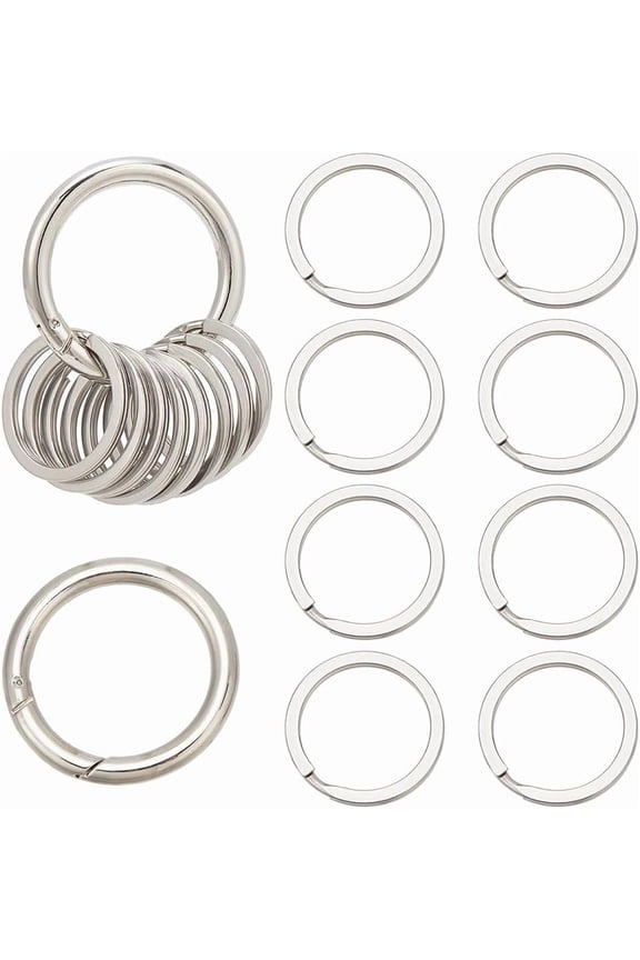 1 Box 21Pcs Silver Heavy Duty Keychain Ring Stainless Steel Flat Key Rings Bulk Metal Alloy Round Split Strong O Keyring with Ring Clip for Keychains Jewelry Making DIY Crafts Accessories Mixed Color