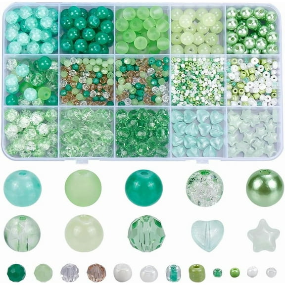 1 Box 22 Styles Light Green Glass Beads Assorted Beads Spring Nature Holiday Mix Spacer Seed Star Heart St Patrick's Day Beads for DIY Making