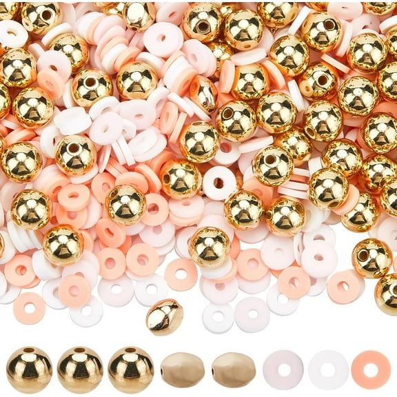 1 Box 2298Pcs Clay Bracelet Making Kit Pink Heishi Beads Polymer Clay Bead White Handmade Polymer Clay Spacer Beads Gold Beads