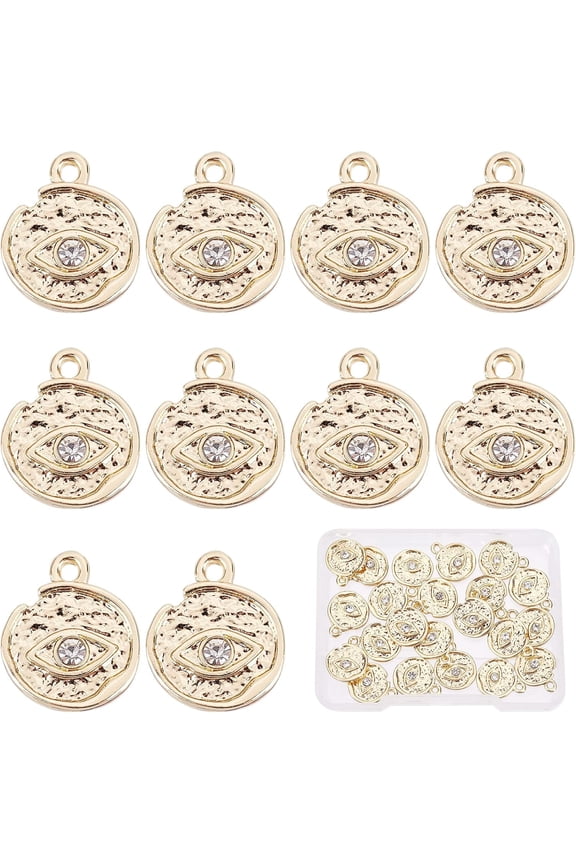 1 Box 22Pcs 18K Gold Plated Charms Bulk Flat Round Textured Charm Rhinestone Metal Charms for Jewelry Making Charm Earring Necklace Bracelet Supplies Craft Adult Women Beginner gold DIY