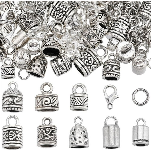 1 Box 230Pcs Cord End Caps Tibetan Antique Silver Leather Kumihimo