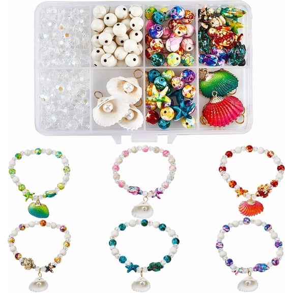 1 Box 232pcs DIY 6 Sets Turquoise Bracelet Making Kit Stone Turtle Beads Gemstone Hawaii Sea Life Animal Starfish Green Turtles Spacer Bead For Jewelry Making Women Adults Supplies Colorful
