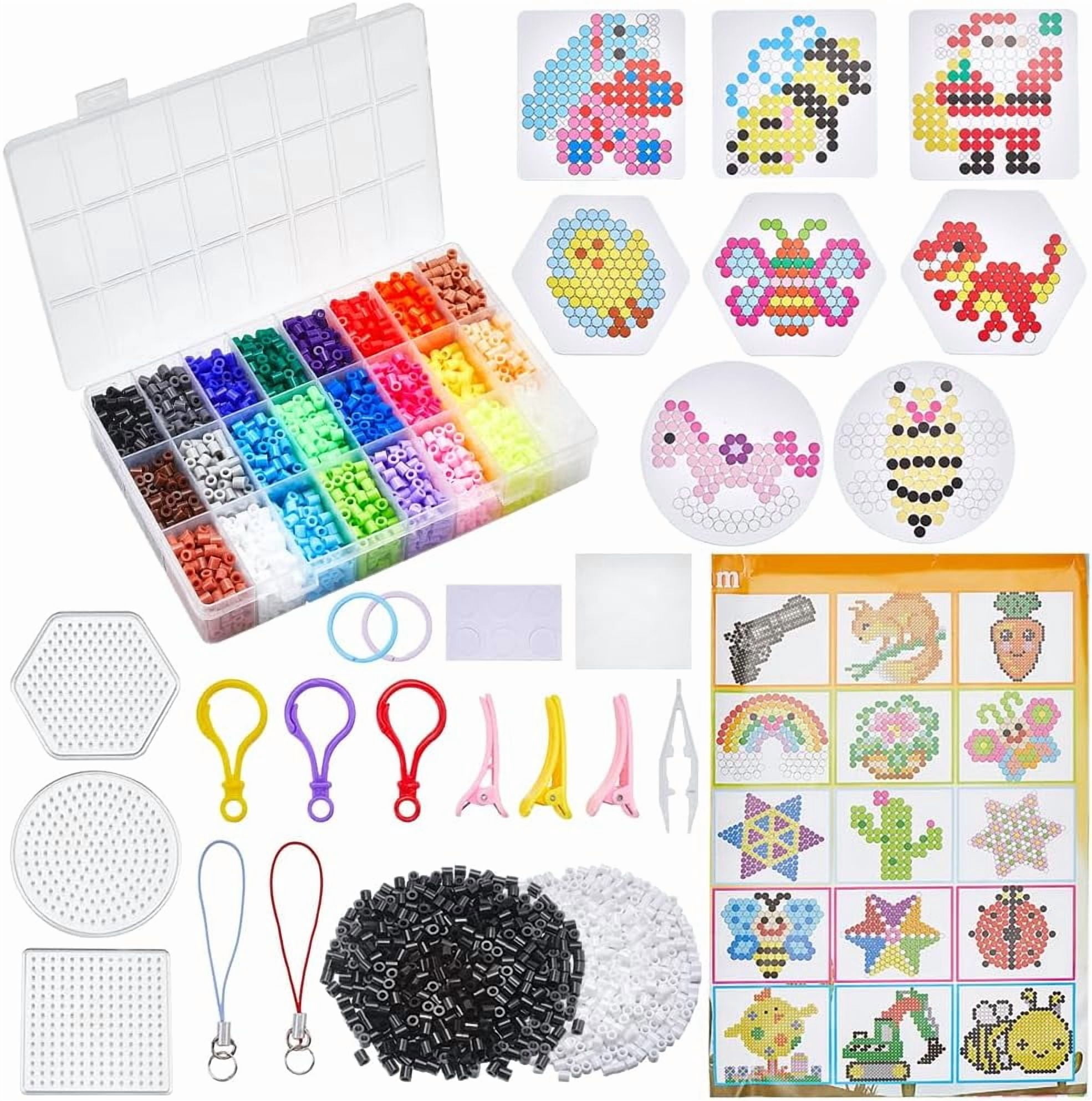 1 Box 24 Colors 4300Pcs Beads Kit 5mm Melting Beads with Pegboards Ironing Paper Chain Accessories 1000Pcs Black and White Beads Refills for DIY Crafts Christmas Birthday Gifts DIY