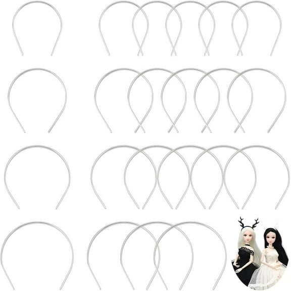 1 Box 24 Pack Dolls Hair Hoop for 7-8inch BJD Doll Hair Accessories Making Hairbands Hair Hoops Silver Plain Blank Hard Metal Headbands Hair Bands Clasps Tiara DIY Craft Accessories
