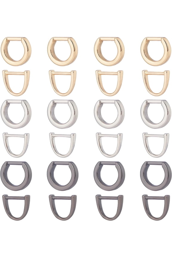 1 Box 24 Pack Multi-Purpose Metal D-Rings 6 Styles Semi-Circular D Ring 0.3 Inch Horseshoe U Shape Dee Ring Key Holder Purse Ring Buckle Hardware for Hand DIY Leather Craft Keychain Accessories