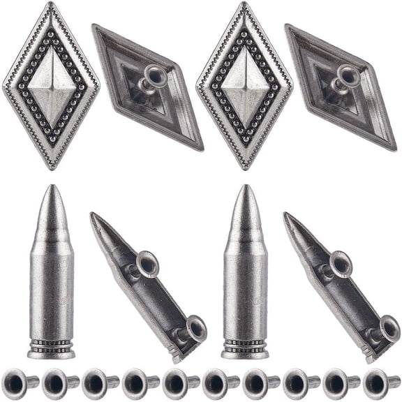 1 Box 24 Sets 40mm Silver Square Studs Large Metal Leather Rivet Punk Tibetan Screwback Leathercraft Screw on Rivet Decoration Spikes and Studs for Clothing Rock Crafts Shoes Silver