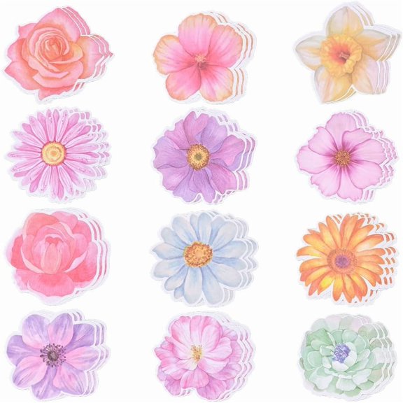 1 Box 240 Sheets 12 Styles Flower Stickers Flower Sticky Notes Bulk Colorful Large Cartoon Natural Spring Floral Decals