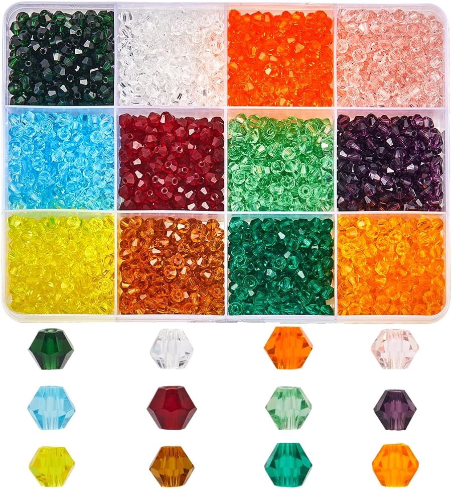 Box 2400Pcs 12 Styles Faceted Crystal Beads Transparent Glass