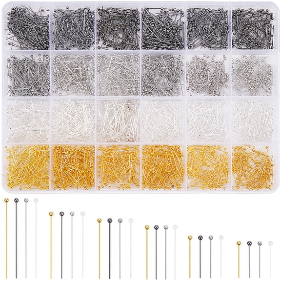 1 Box 2400Pcs 14/16/20/22/25/30mm Gold Ball Pins Brass Head Pins Colorful Round Ball Beading Long Headpins Needles Findings Accessories