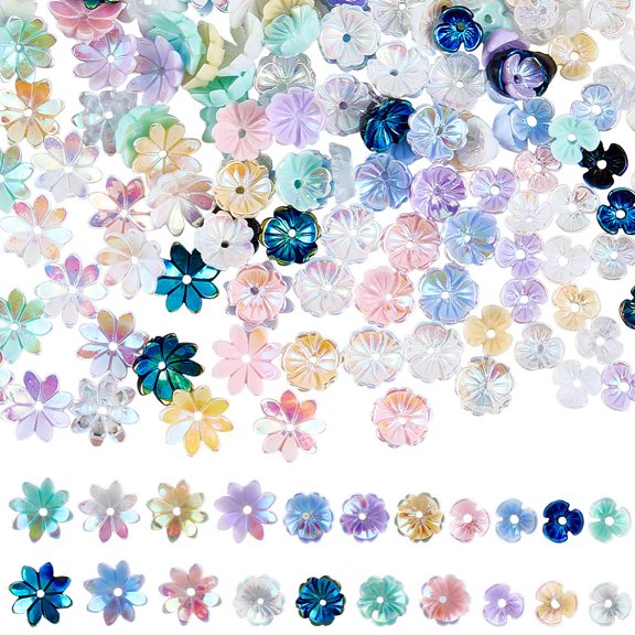 1 Box 240PCS Resin Flower Bead Caps with Hole Opaque AB Color Plated Assorted Colorful Floral Finding Ends Loose Spacer Beads Cap DIY
