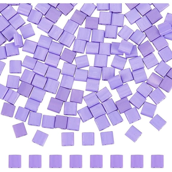 1 Box 240Pcs 2-Hole Beads 5x5mm Flat Thin Rectangle Square Two Hole Japanese Glass Beads Bulk Purple Full Size Loose Spacer Findings