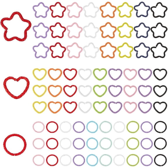 1 Box 240Pcs 24 Styles Baking Painted Iron Linking Rings Hammered Open Ring Heart & Star & Round Ring Mixed Color 12~16.5x12~16.5x1.5mm Inner Diameter: 8~11x9.5~13.5mm 10pcs/style