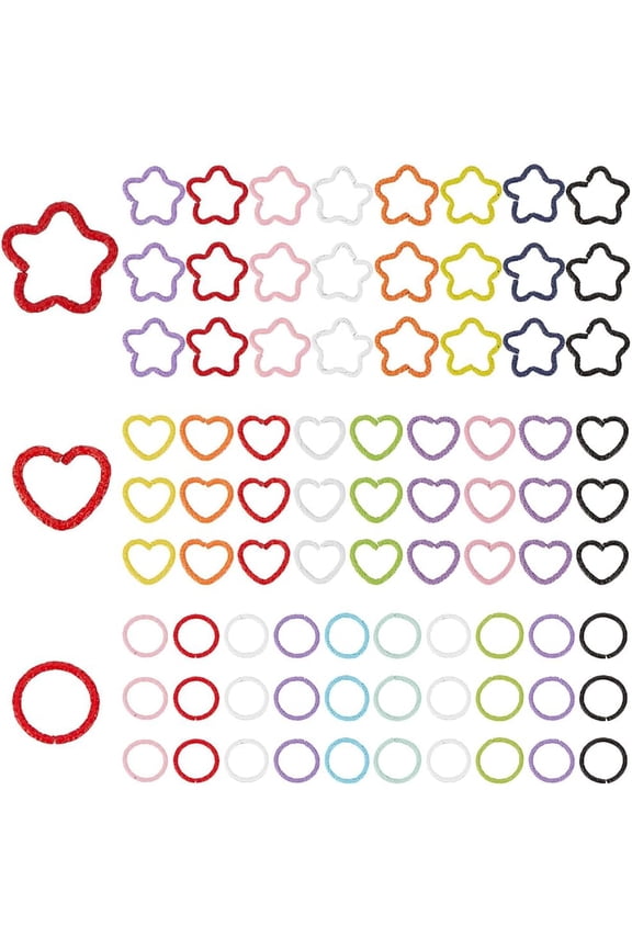 1 Box 240Pcs 24 Styles Baking Painted Iron Linking Rings Hammered Open Ring Heart & Star & Round Ring Mixed Color 12~16.5x12~16.5x1.5mm Inner Diameter: 8~11x9.5~13.5mm 10pcs/style