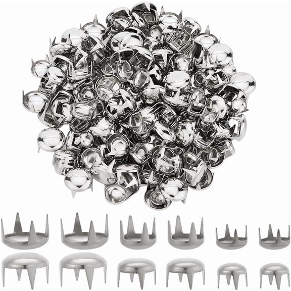 1 Box 240Pcs 3 Styles Silver Claw Beads Round Dome Studs 6mm 8mm 10mm 4 Prongs Spikes Spots Brass Punk Rock Rivet Nailheads