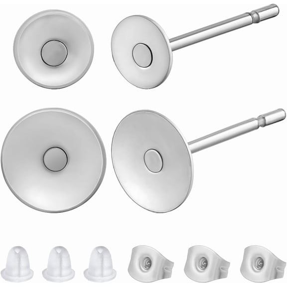 1 Box 240Pcs Earring Posts 304 Stainless Steel 4/6mm Flat Pad Earring Studs with Butterfly and Clear Rubber Earring Backs for Jewelry Making DIY (Silver) DIY