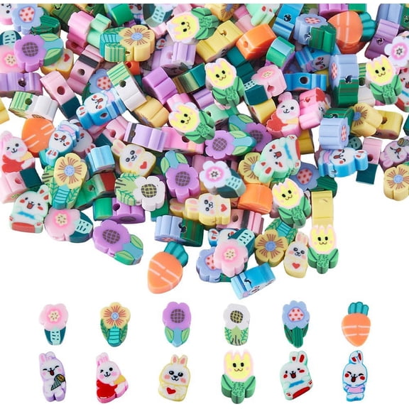 1 Box 240Pcs Easter Beads Easter Bunny Beads Carrot Bead Polymer Clay Beads Spring Easter Bead Cartoon Animal Beads Spacer Loose Beads