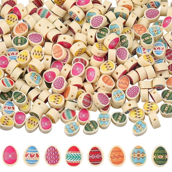 1 Box 240Pcs Easter Egg Beads Egg Shaped Beads Colorful Easter Handmade Assorted Polymer Clay Loose Spacers DIY