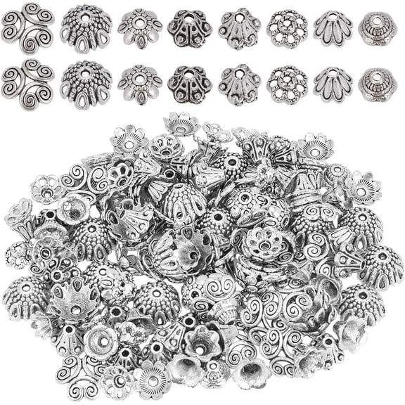 1 Box 240Pcs Flower Bead Caps Spacer Bead End Caps Bulk Alloy Textured Tibetan Style Small Silver Stoppers Bead End Caps