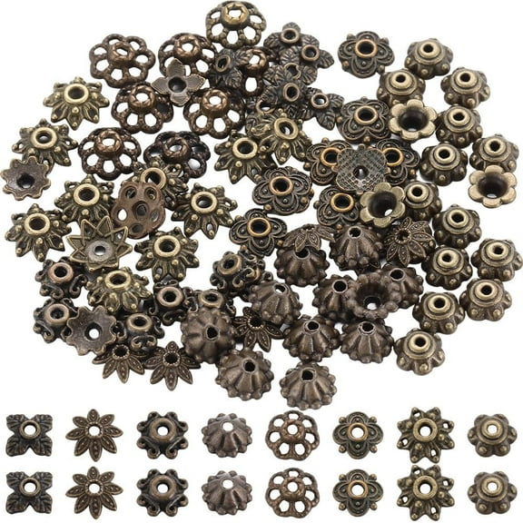 1 Box 240Pcs Flower Beads Caps Jewelry Bead End Caps with Hole Alloy Spacer Bead Caps Small Textured Antique Bronze Tibetan End Beads for Jewelry Making Necklace Bracelet Earring Supplies DIY