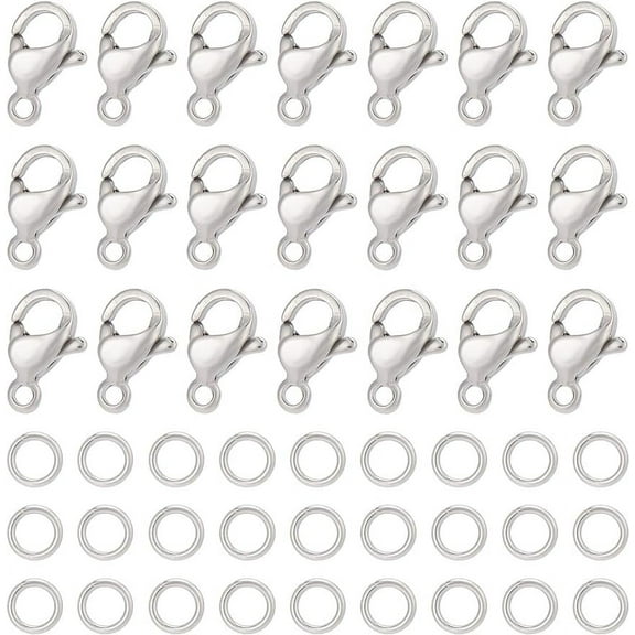 1 Box 240Pcs Lobster Claw Clasps 304 Stainless Steel Lobster Clasps with 120Pcs Open Jump Rings Kit Silver Necklace Bracelet Clasp Fasteners Hook for Jewelry Making Women Adult DIY Craft