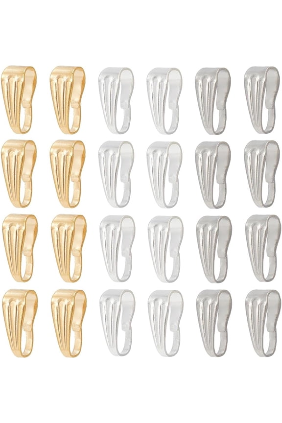 1 Box 240Pcs Pinch Bails Stainless Steel Bail Hooks Golden Silver 8.5mm Pinch Clasp Bails Bulk Snap on Bails Pendant Bail Connectors Ice Pick Pinch Bail Clasps for Jewelry Making Supplies DIY