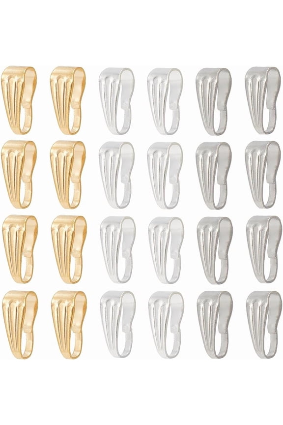 1 Box 240Pcs Pinch Bails Stainless Steel Bail Hooks Golden Silver 8.5mm Pinch Clasp Bails Bulk Snap on Bails Pendant Bail Connectors Ice Pick Pinch Bail Clasps for Jewelry Making Supplies for DIY