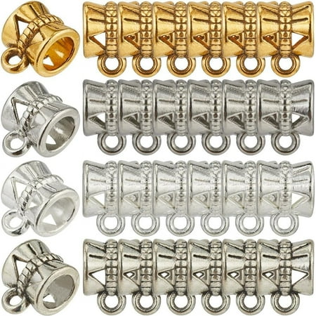 1 Box 240Pcs Silver Bail Tube Beads Bulk Tube Bails Small Alloy Tibetan Textured Bead Connectors Clasp Bead Hanger Gold Spacer Beads for Jewelry Making Charms Pendants Necklaces Supplies DIY