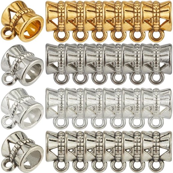1 Box 240Pcs Silver Bail Tube Beads Bulk Tube Bails Small Alloy Tibetan Textured Bead Connectors Clasp Bead Hanger Gold Spacer Beads for Jewelry Making Charms Pendants Necklaces Supplies DIY