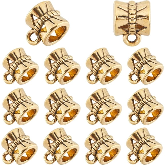 1 Box 240Pcs Small Hole Bail Beads Gold Bail Beads Bulk Alloy Cylindrical Shape Tibetan Style Dangle Textured Spacers