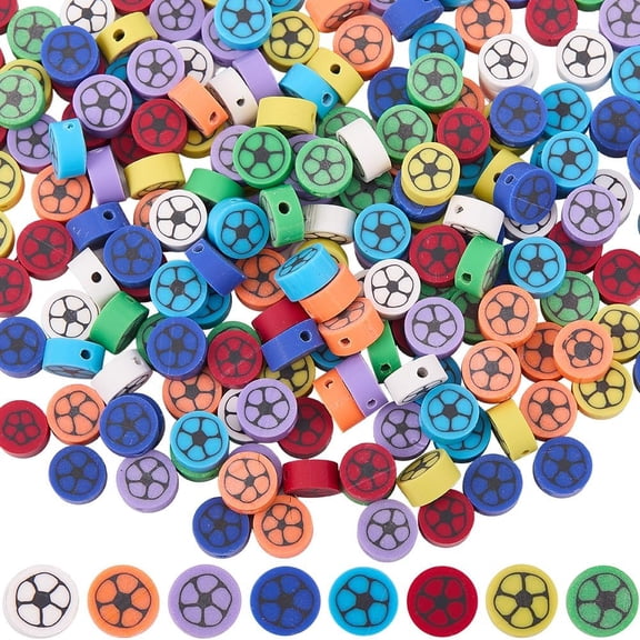 1 Box 240pcs 8 Colors Polymer Clay Beads Balls Sport Clay Beads Small Assorted Sports Flat Loose Spacer Heishi Soccer Ball Bead Necklace Beading Crafts Mixed Color
