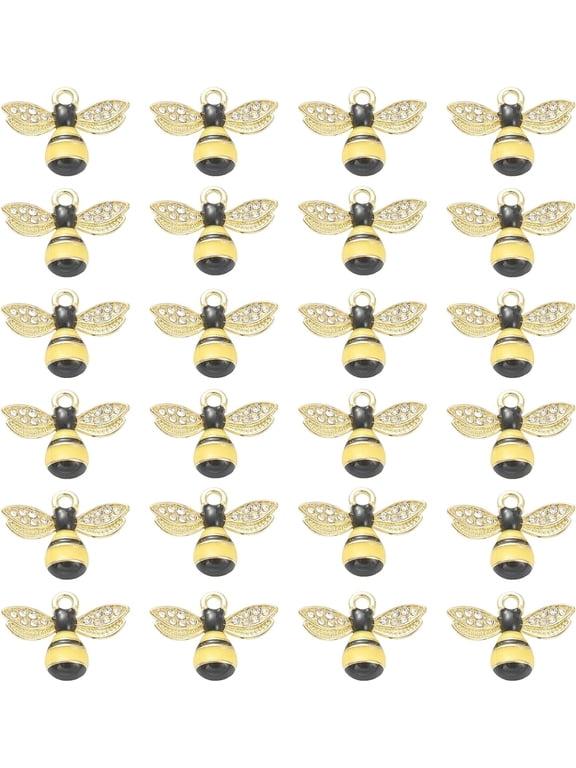 1 Box 24PCS Alloy Enamel Bee Charms Gold Honey Bees with Rhinestone Pendant for Jewelry Making Charm Necklaces Bracelets Earrings DIY Crafting Supplies Accessories Yellow
