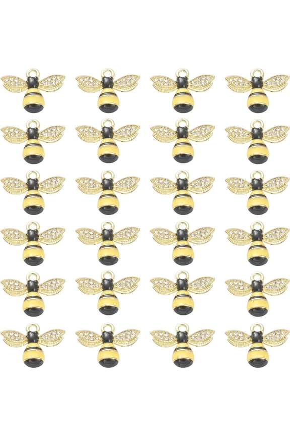 1 Box 24PCS Alloy Enamel Bee Charms Gold Honey Bees with Rhinestone Pendant for Jewelry Making Charm Necklaces Bracelets Earrings DIY Crafting Supplies Accessories Yellow