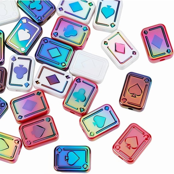 1 Box 24PCS Poker Playing Card Fun Acrylic Beads with Holes Decor UV Plating Iridescent Rectangle Acrylic Loose Spacer Bead