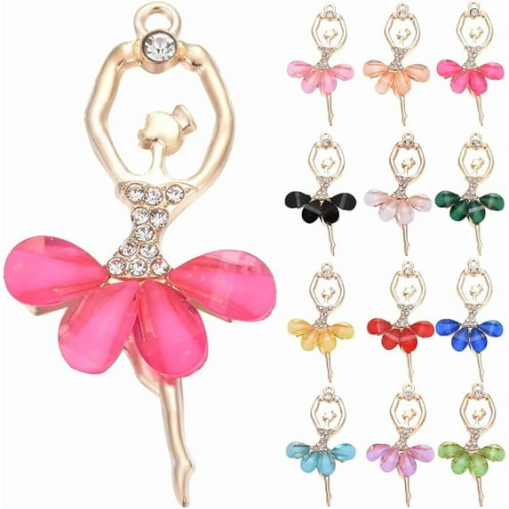 1 Box 24Pcs 12 Colors Ballerina Charm Dancing Charms Bulk Colorful Metal Alloy Resin Ballet Dance Dancers Dangle Charm for Jewelry Making Charms Earrings Necklace DIY Crafts Supplies Colorful